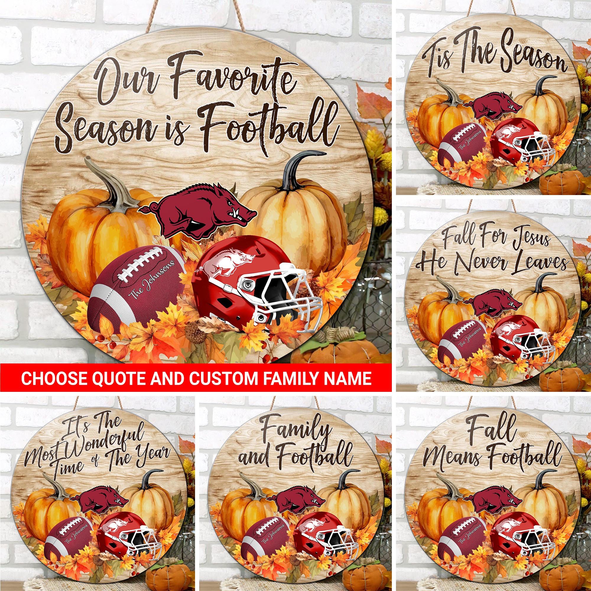 Arkansas Razorbacks Shape Wooden Sign Customized Your Family Name And Choose Your Quotes, Sport Gifts For Fan, Home Decorations ETRG-51656